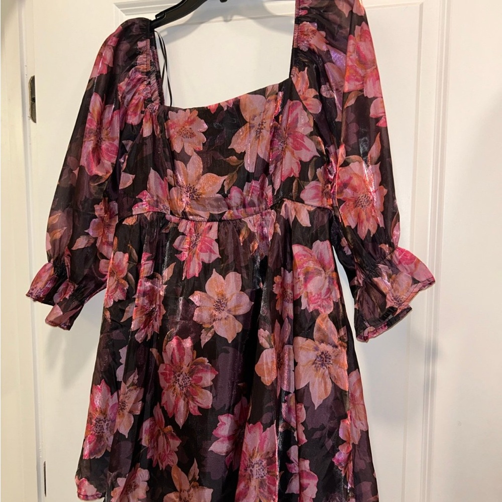 Floral Pink and Black Dress